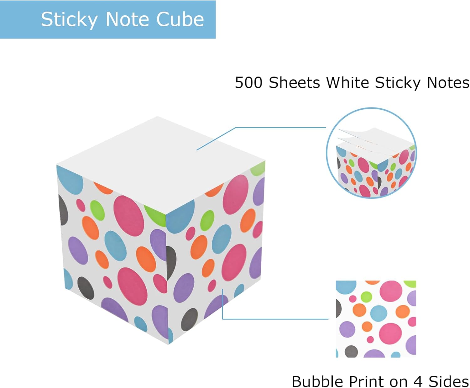 Sticky Note Cube, 2.5 x 2.5 in, 500 Sheets, Bubble Printed on 4 Sides, Memo Cube Sticky Blocks Stick Note Pads for Office, Home, School, 4A SMC 434 - Image 3