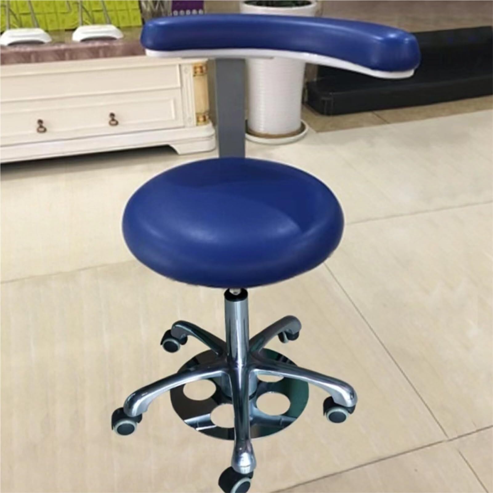 JAVPTAVDentist Chair Dental Assistant Stool 360° Rotation Armrest PU Leather Backrest Height Adjustable Saddle Stool Rolling Chair(C)