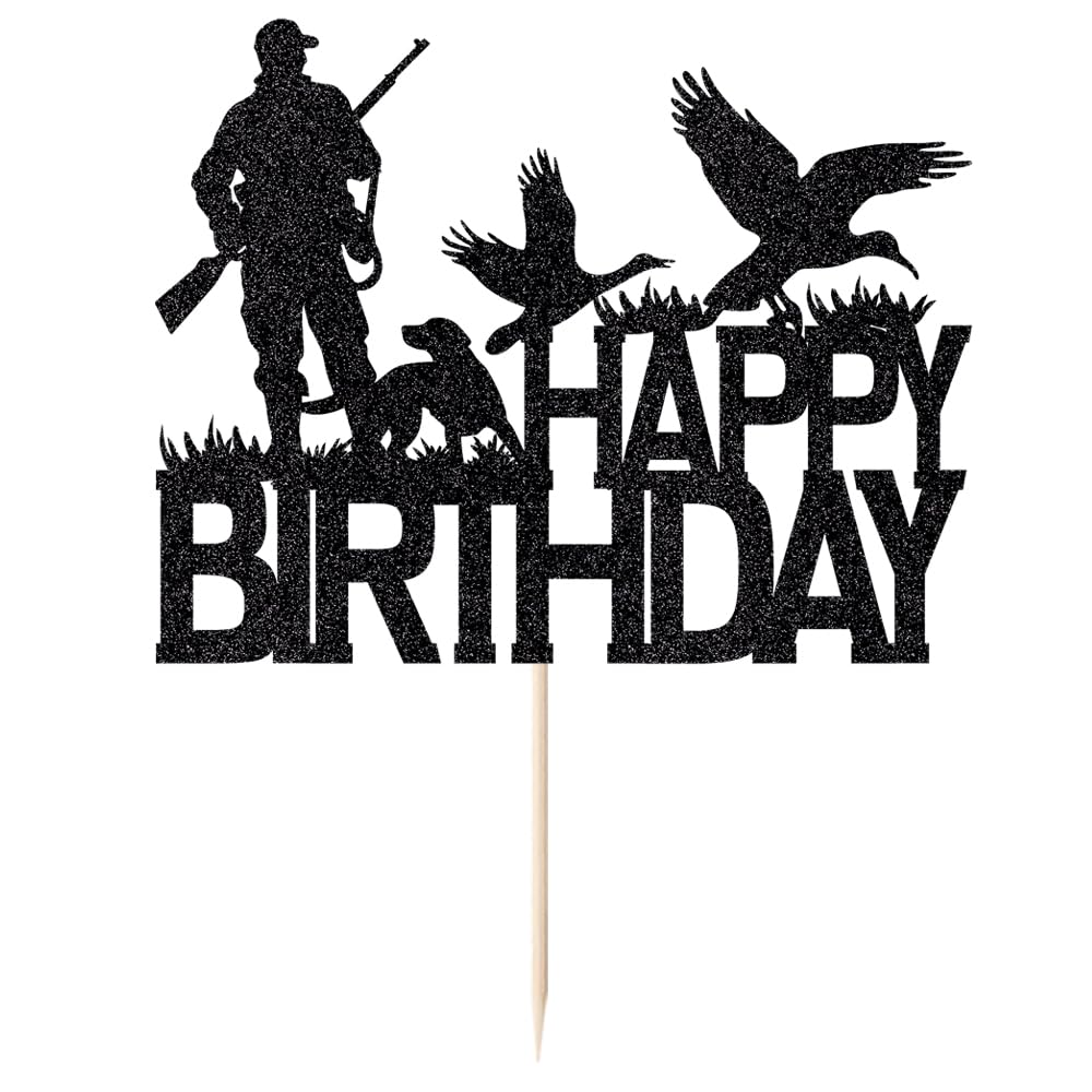 FmiyunEea Glitter Hunting Happy Birthday Cake Topper - Hunting Theme Camping Party Decor for Boys & Girls — image 1