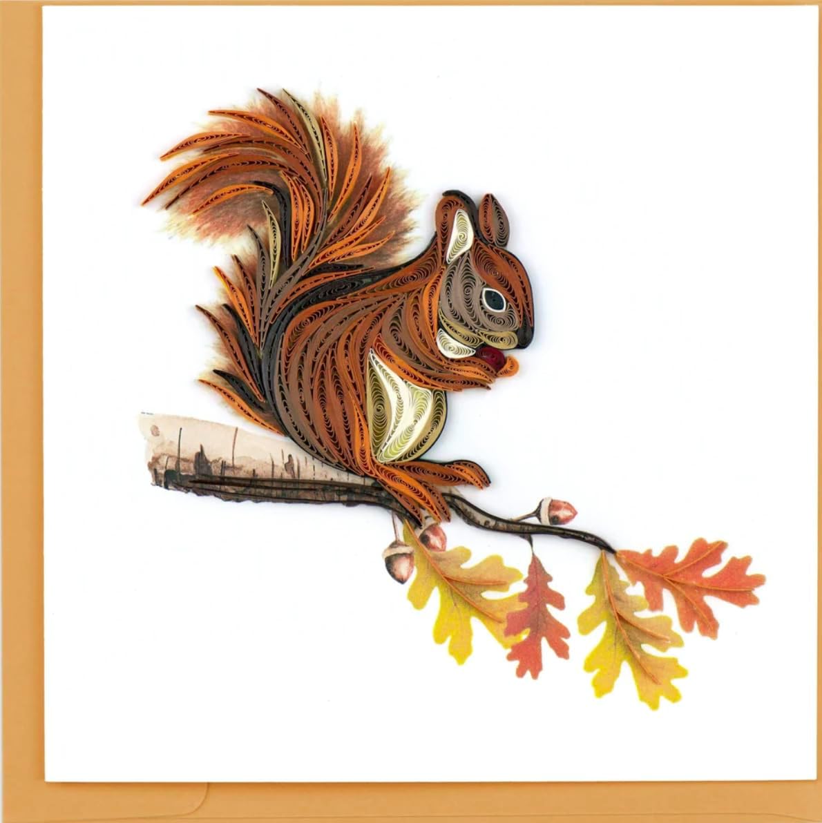 Quilling Card 3-D Greeting Card - Happy Thanksgiving Fall Foliage Autumn Squirrel