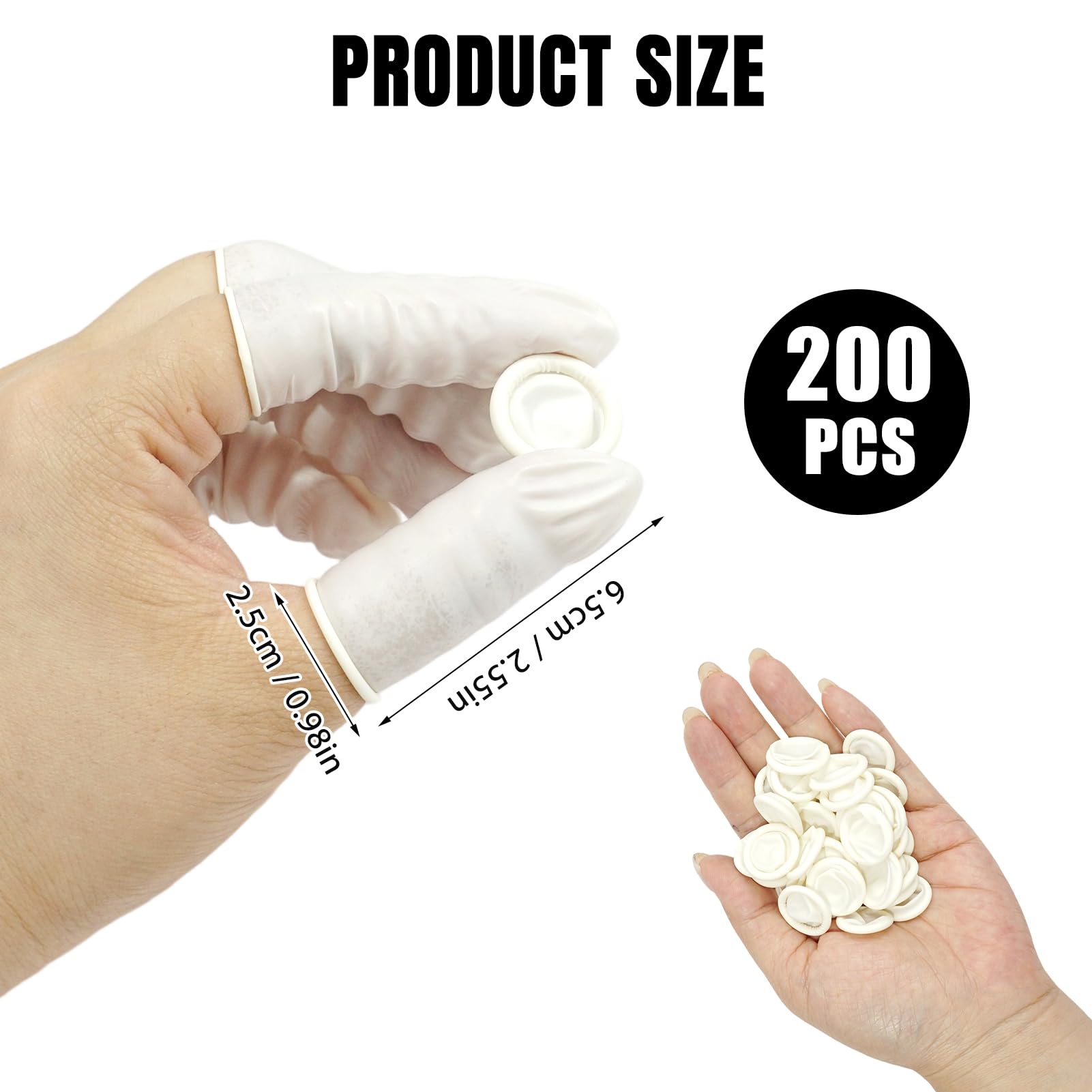 Doigtiers en Latex, 200 Pcs Doigtier Latex pour Doigt, Doigts de Protection contre les Blessures aux Doigts, Doigtiers imperméables pour Tatouage pour Nail Art, DIY, Artisanat (Blanc)