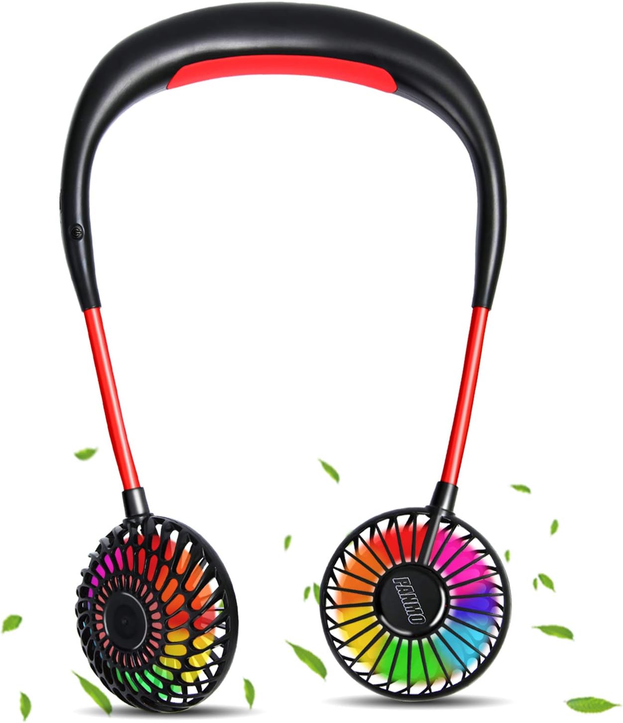 PANMO Portable Neck Fan, Personal Small Fans with 4 Speeds, Colorful LED Lights, Aromatherapy, 2000mAh USB Rechargeable 360° Adjustment Silent Cool Fans for Sports, Travel, Outdoor(Black) : Home & Kitchen