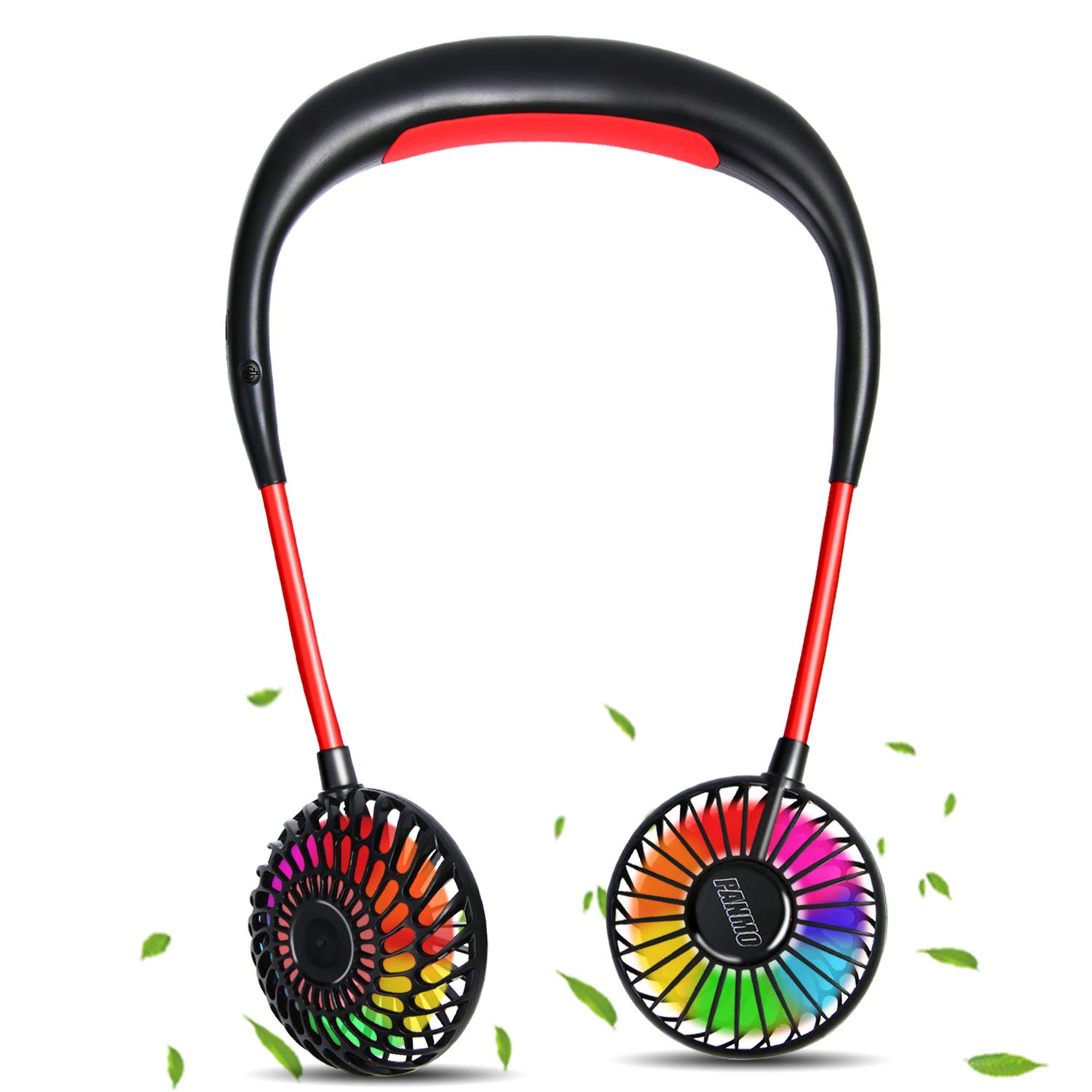PANMO Portable Neck Fan, Personal Small Fans with 4 Speeds, Colorful LED Lights, Aromatherapy, 2000mAh USB Rechargeable 360° Adjustment Silent Cool Fans for Sports, Travel, Outdoor(Black)