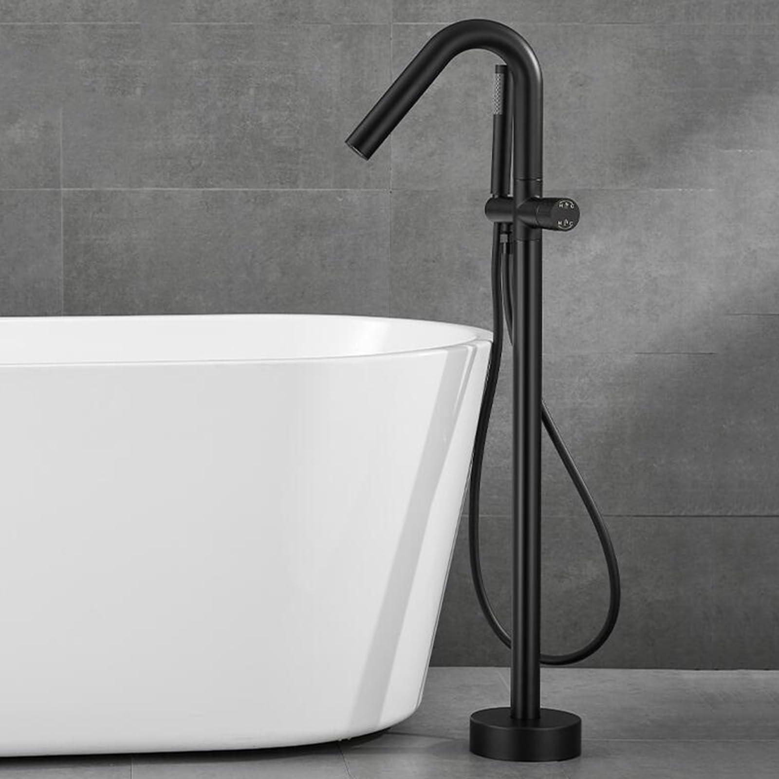 Rubinetto per Vasca da Bagno Indipendente con doccetta, Rubinetto da Bagno in Ottone Acqua Calda e Fredda Miscelatore monocomando Rubinetto da Bagno per Vasca da Bagno Indipendente, Nero