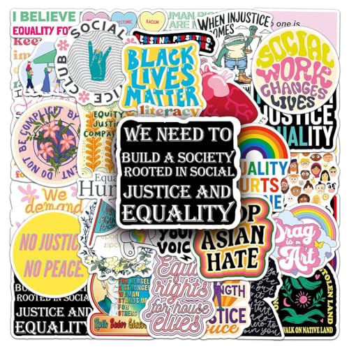 Social Justice Stickers |50Pcs Social Work Theme Waterproof Vinyl Decals for Bike Water Bottles Laptop Bicycle Refrigerator Cup Luggage Computer Mobile Phone Skateboard