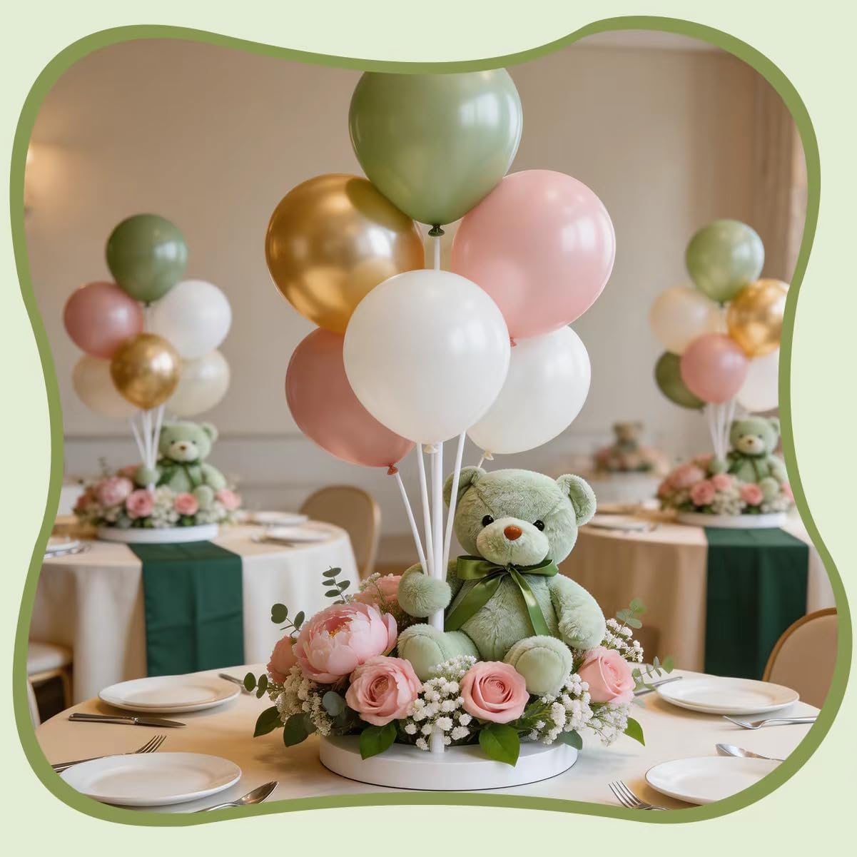 3 Pcs Green Teddy Bear Stuffed Animal Bulk 13.4” Soft Small Stuffed Teddy Bears Plush Toy Cute Cuddly Bear Plushies for Baby Kids Birthday Graduation Wedding Party Gifts