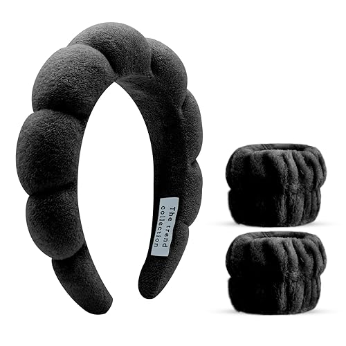 Diadema de spa para lavar la cara con pulsera, diademas de esponja de maquillaje para mujeres, diadema de burbujas para el cuidado de la piel para