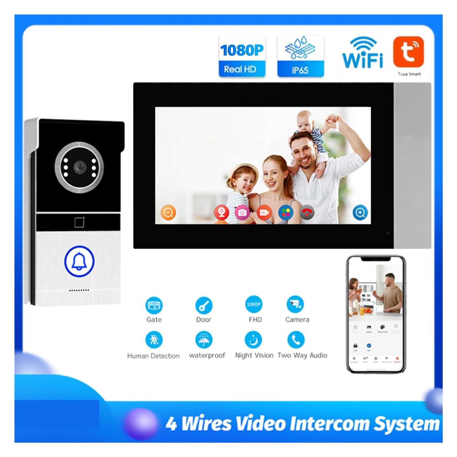 System Wideodomofonowy Tuya 7 Cali 1080p Z Kamerą Noktowizyjną, Obsługą Zdalnego Odblokowania I Integracją Aplikacją Smart Home Do Użytku Na Zewnątrz Ostry PodgląD Na żYwo