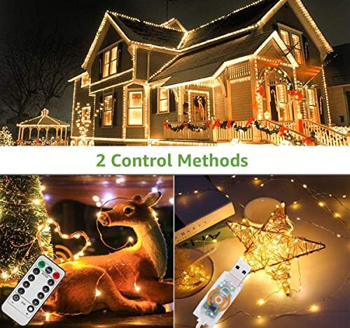 Gaheslop LED Fairy Lights USB Powered, 2 Sets 12M/40Ft 120 LED String Lights 8 Modes Copper Wire Decorative Lights with Remote Best for Girls Bedroom, Xmas Tree, Photo Wall, Balcony(Warm White)
