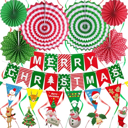 27Pcs Christmas Decorations Kit, Merry Christmas Banner, Paper Fa...