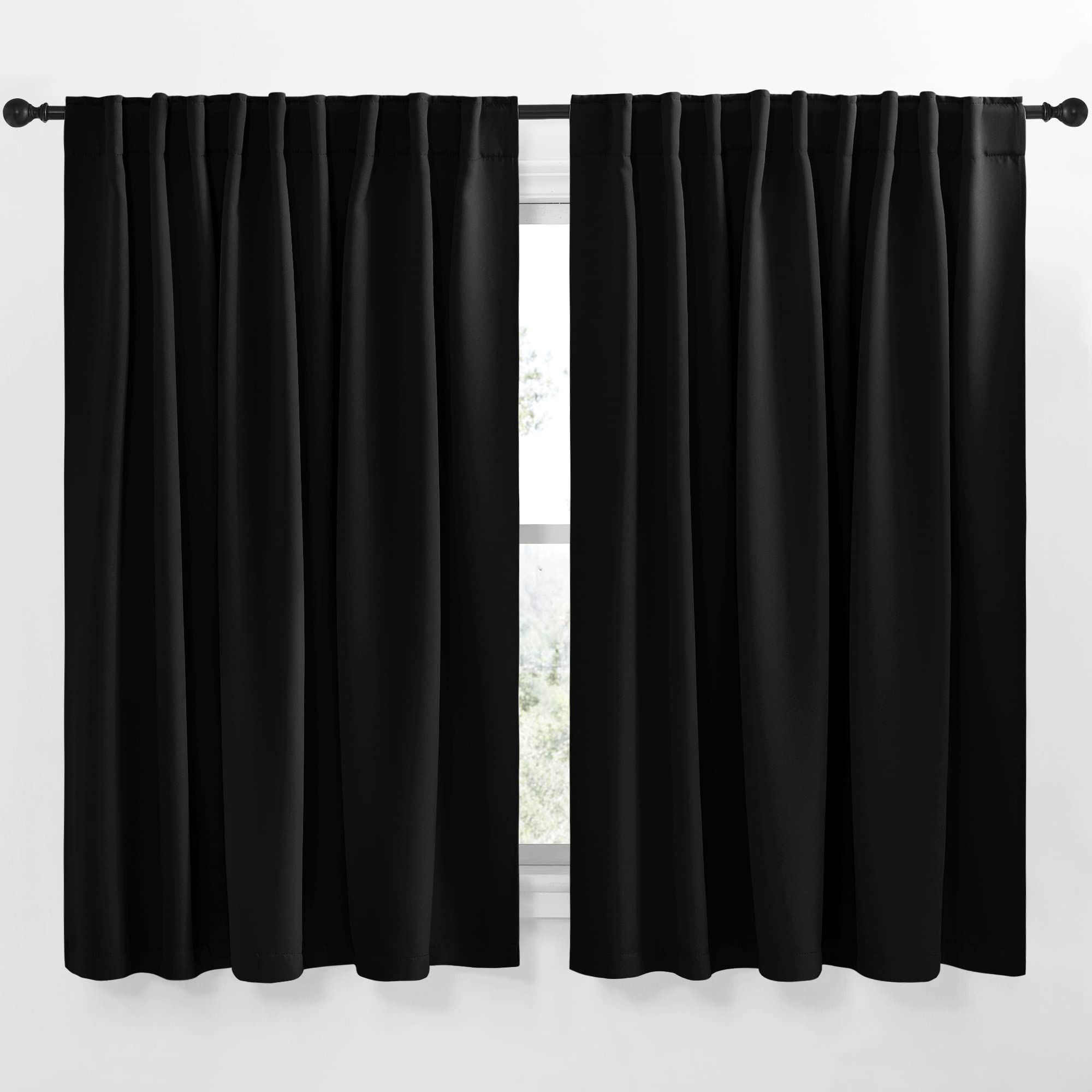NICETOWN Halloween Black Out Curtain Panels for Bedroom - (Black Color) W70 x L63, 1 Pair, Thermal Insulated Blackout Draperies Window Treatment
