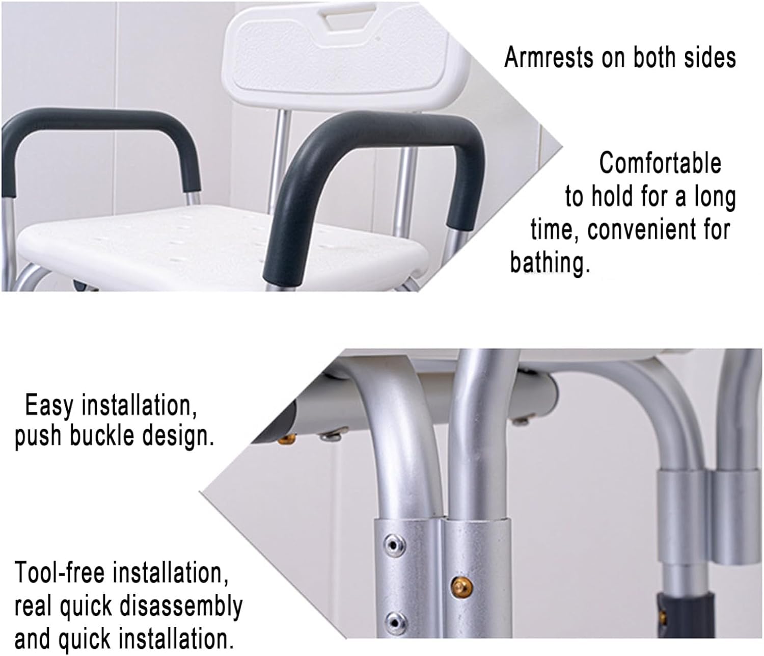 Silla de Ducha Ajustable con Respaldo y Brazos, Asiento de baño Antideslizante, Asiento de Taburete de Ducha, Silla de baño for Adultos Mayores discapacitados
