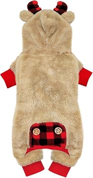 KYEESE Xmas Dogs Pajamas Reindeer with Bowtie Red Buffalo Check