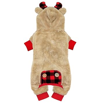 kyeese Holiday Dog Pajama Reindeer with Bowtie Red Buffalo Check Medium Dog Pajamas Plaid Pet Pajamas