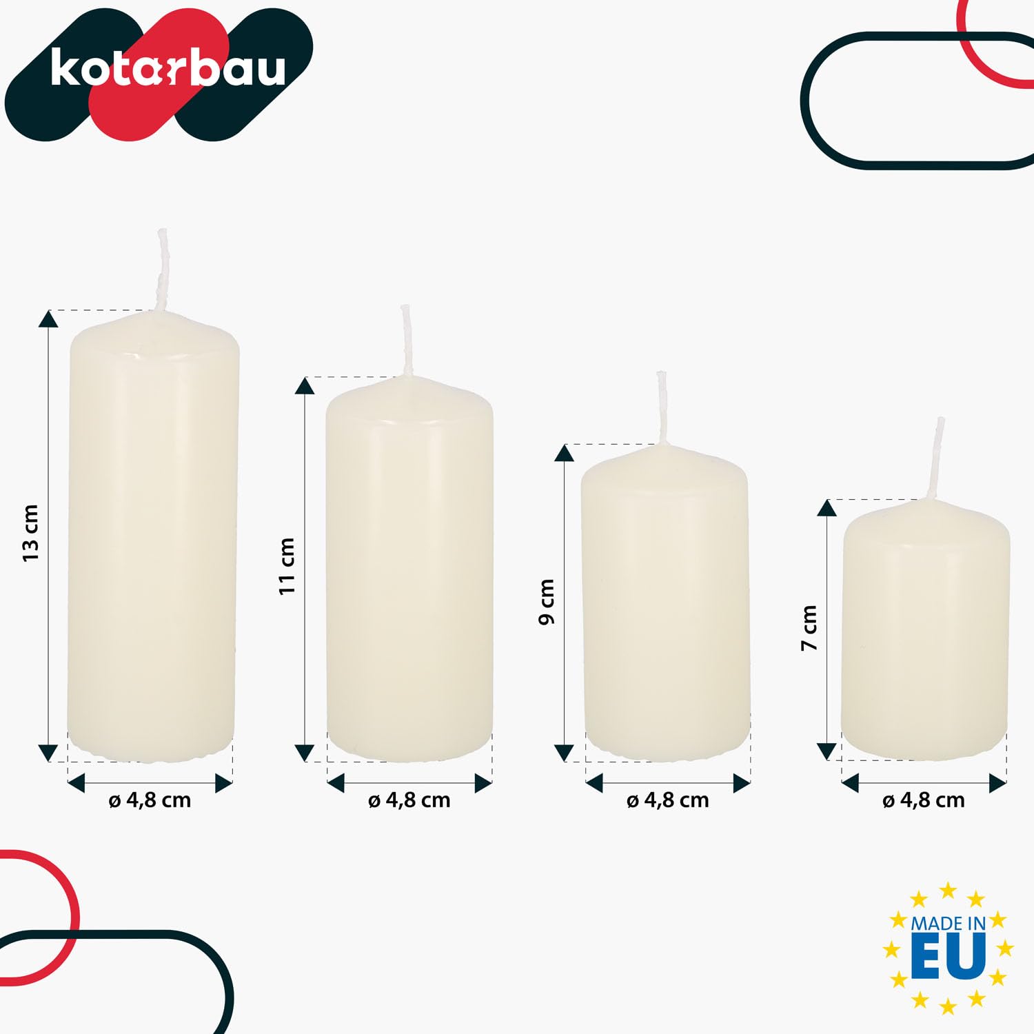 KOTARBAU® Świece filarowe świece blokowe, zestaw 4 sztuk, ecru