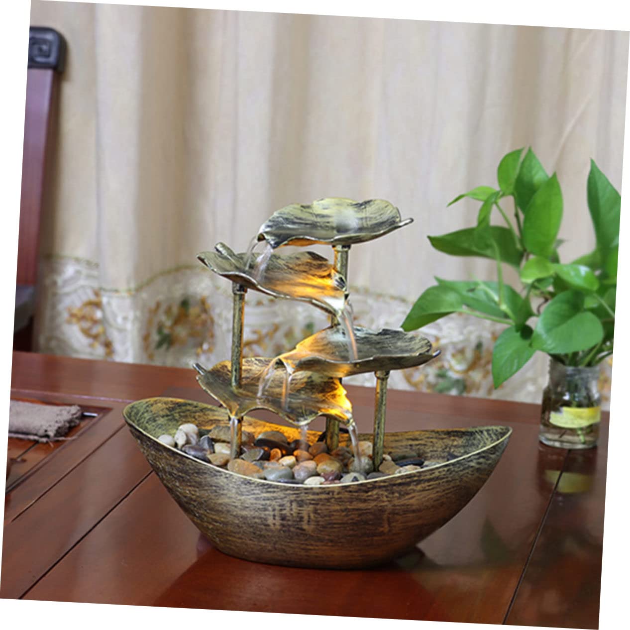 Fontaine De Table LED avec Décoration Atmosphérique Forme De Lotus Accessoire De Maison pour Salon Bureau Et Événements Spéciaux