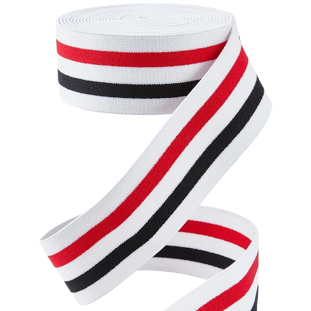 GORGECRAFT White Black Red Striped Elastic Band 4.3m x 40mm Nylon Woven Strap Flat Stretchy Nylon Webbing Stripe Pattern Stretchable Fabric Ribbon for DIY Sewing Craft Waistband Headband Garments