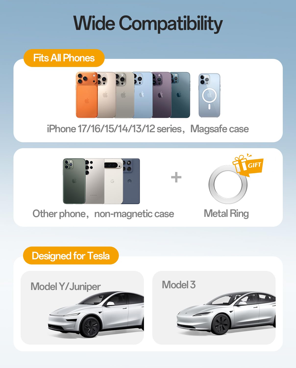 Soporte magnético más fuerte para teléfono Tesla Model 3/Y/YL, accesorios Tesla | Soporte de teléfono sin abrazadera de pantalla adhesiva, ajustable en 360°, compatible con iPhone 17-12 y funda MagSafe