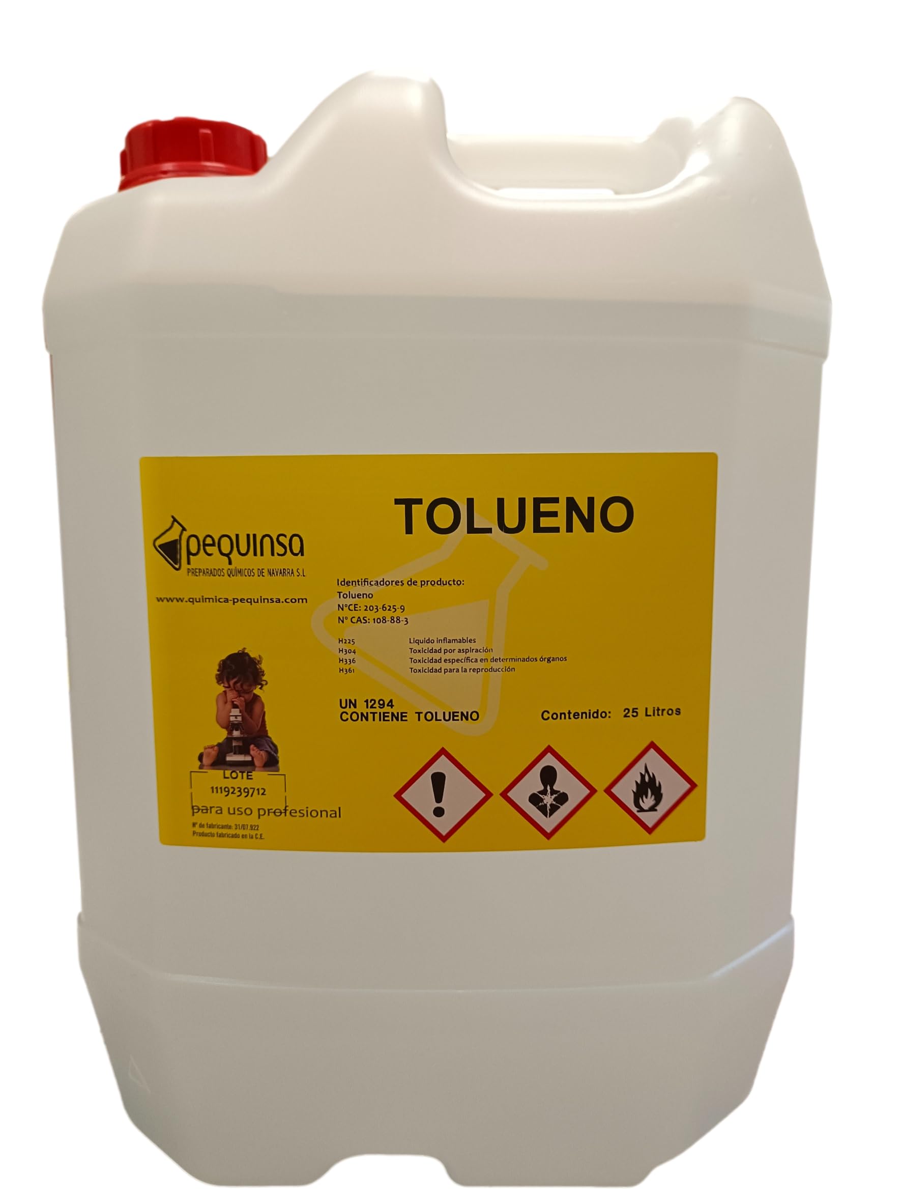 Tolueno. Pureza >99%. Disolvente.Envase 25 Litros. : Amazon.es: Bricolaje y  herramientas