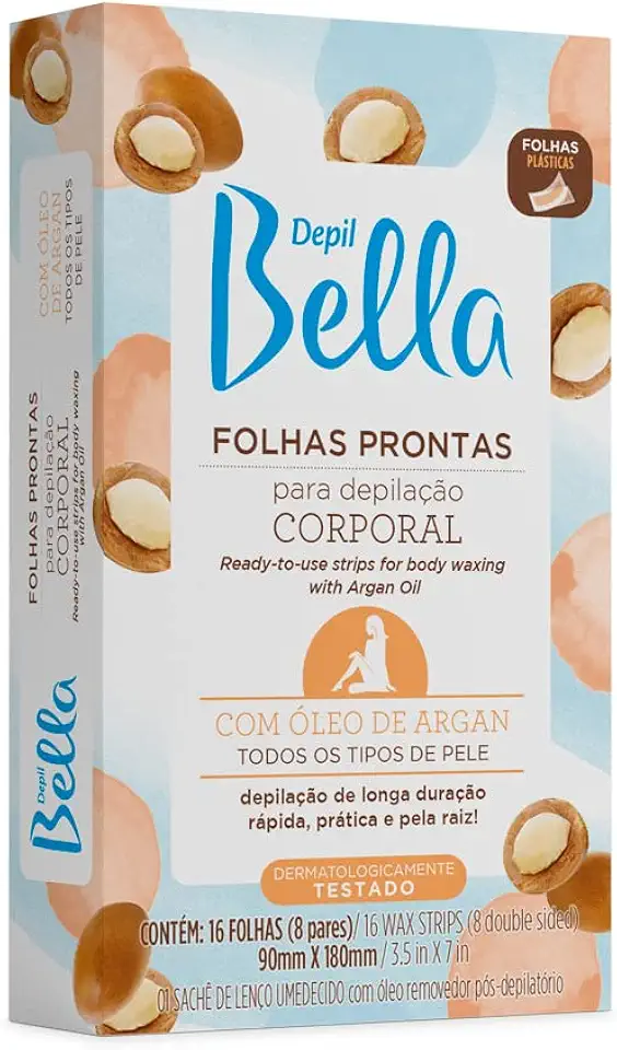 Folha Pronta para Depilação Corporal Argan 16 Fls, Depil Bella