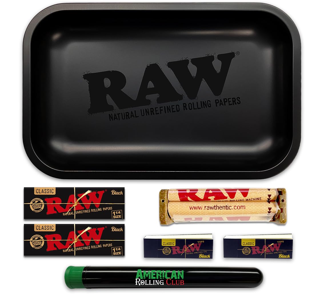 RAW Murder'd Blackout Cigarette Tray Combo | 1-1/4 Size Black Papers, Tips, Matte Tray, Cigarette Machine and ARC Saver