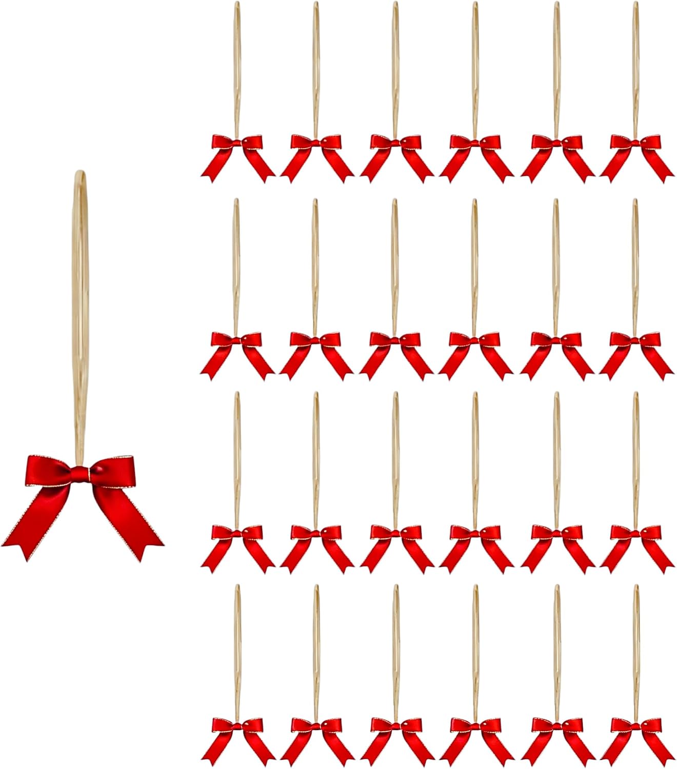 Meseey 30 Pack Pre-Tied Red Double Face Satin Bows with Gold Edge & Stretch Elastic Loops, 3 Inch Elastic Ribbon Bows for Gift Wrapping, Wedding Favor, Baby Shower & Christmas Gift Box Decor