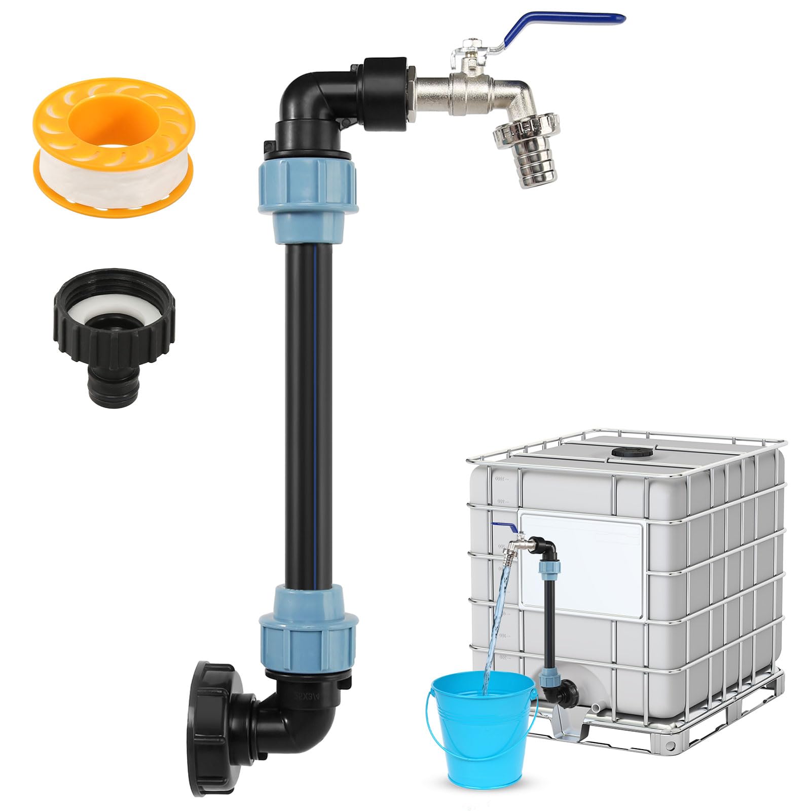 IBC Tank Schwanenhals, IBC Schwanenhals 3/4" Auslaufhahn, IBC Container S60x6 3/4" Wasserhahn IBC Adapter mit Schwanenhals Wasserhahn für Regenwassertank Wasserfaß Regenfass IBC Container