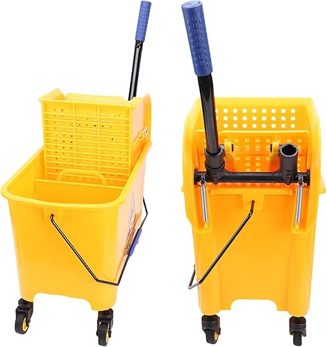Miniatura 8 de Generic Cubo de fregona con escurridor, ruedas de mango de limpieza de pisos de 20 L, 20 L de prensa lateral, cubo comercial para fregona con ruedas