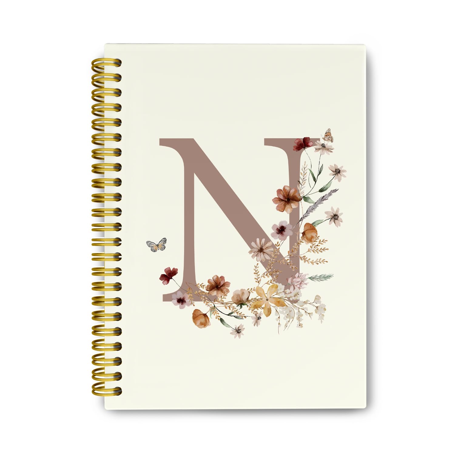 THDSE Cuadernos personalizados con letra N inicial, cuaderno de espiral con monograma floral retro, cuaderno vintage de tapa dura para la escuela, cuadernos universitarios rayados de 5.5 x 8.3