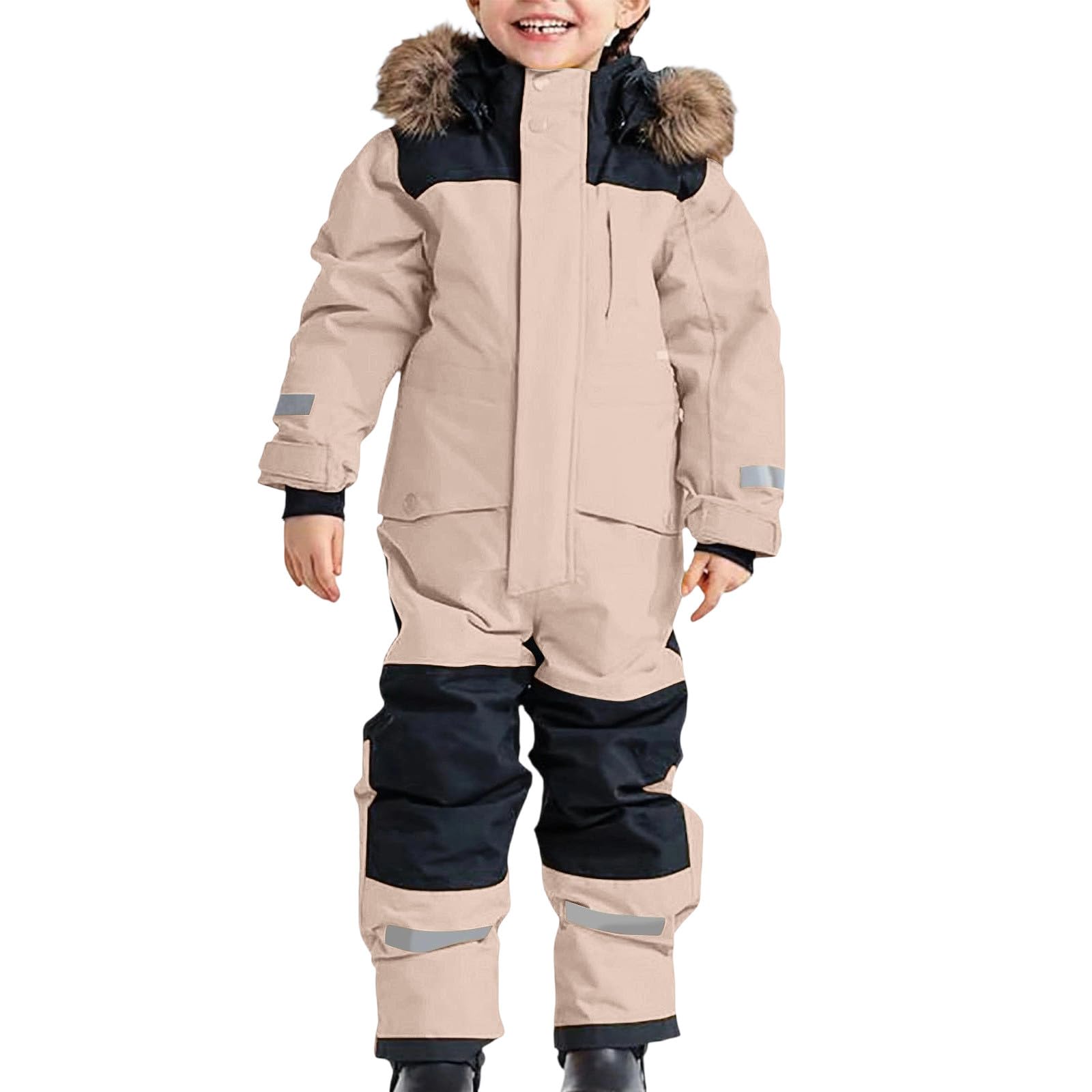 Tuta da neve per bambini, invernale, calda, impermeabile, antivento, in softshell, con cappuccio rimovibile, per ragazzi e ragazze, #04 oro rosa, 2-3 Jahre