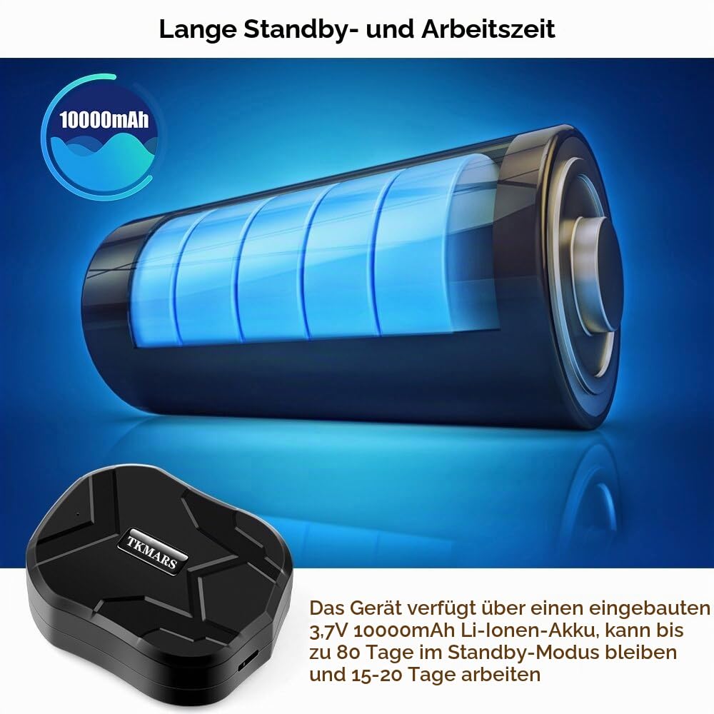 TKMARS 4G GPS Tracker Auto (10000mAh Akku), Magnetischer Peilsender für Live-Ortung & Diebstahlschutz, Echtzeit-Tracking & Geofence per APP/SMS, Anti-Verlust Ortungsgerät für Fahrzeuge, Ohne Abo-Zwang