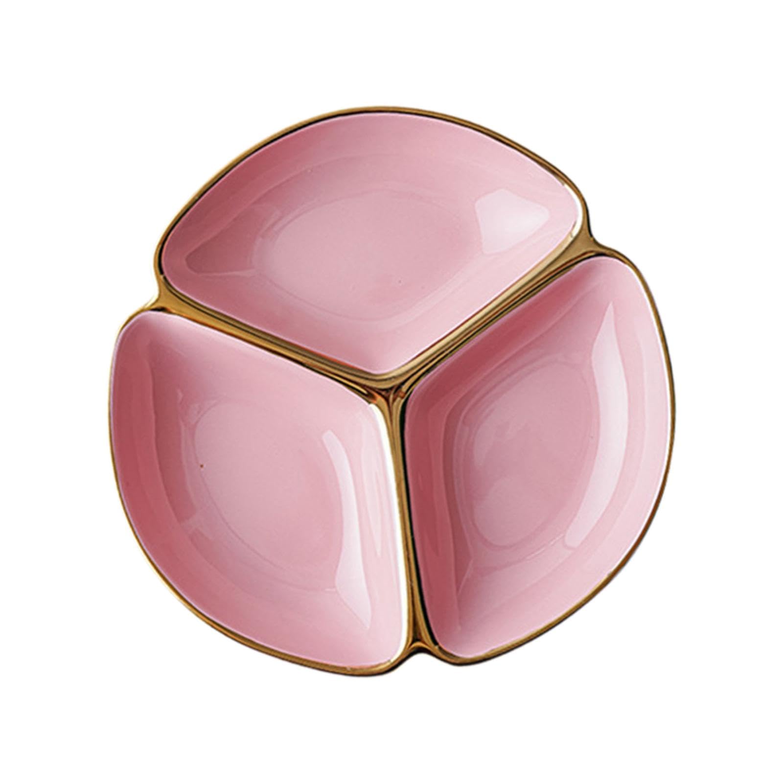 Assiette Compartimentée en Céramique pour Enfants, 3 Compartiments, Assiette Ronde à Trois Grilles, Rose