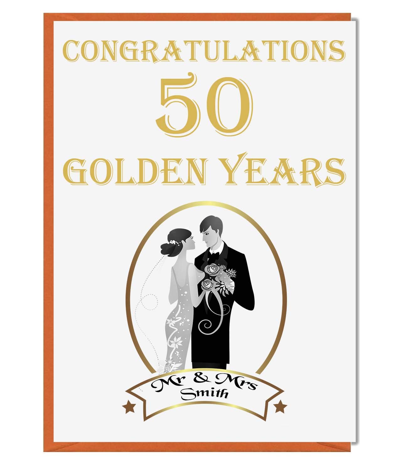 AK Giftshop Personalised 50th Golden Wedding Anniversary Card - Congratulations Mr and Mrs 01