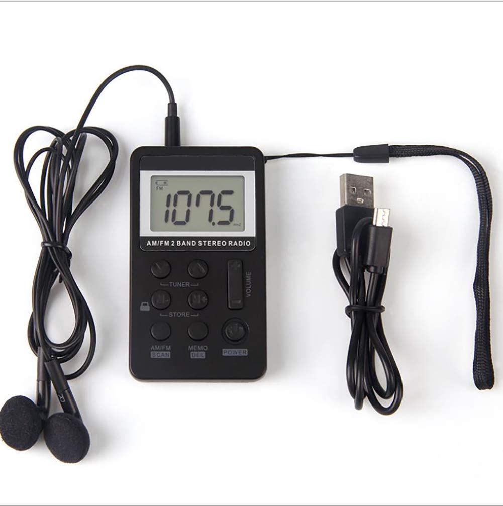 C- Mini Radio Receptor de Radio de Bolsillo estéreo Am/FM de Doble Banda portátil con Pantalla LCD y Auriculares y batería Recargable para Caminar, Trotar, Hacer Ejercicio,Blanco