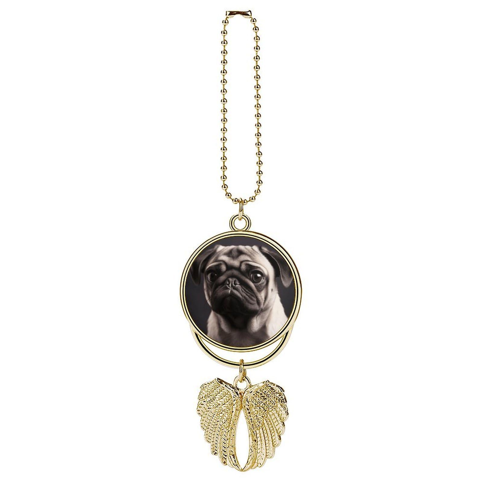 Car Charm Zinc Alloy Rearview Mirror Hanging Ornament Premium Metal Pug Car Pendant for Auto Interior Decor Accessories,Unique Gift for Adult,Golden-Style