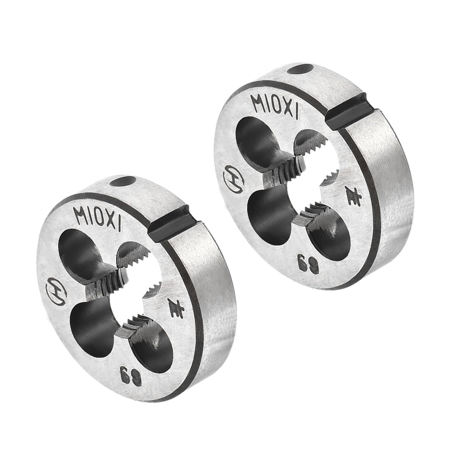 CoCud Round Thread Repair Die, M10x1 Die 30mm OD, Alloy Tool Steel Left Hand Cylindrical Pipe Threading Tool with 4 Chip Holes - (Applications: for Threading Repairing), 2pieces — image 1