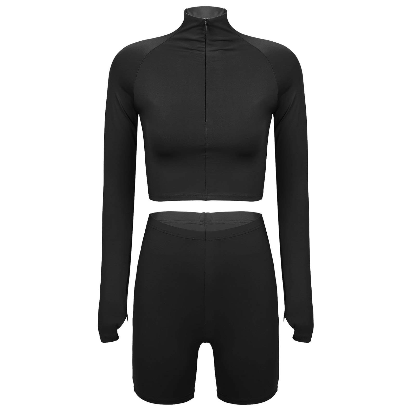 Kaerm Womens Athletic Running Gym Yoga Fitness Activewear Sexy Lapel Zipper Shirts Tops with Short Tights Tracksuit