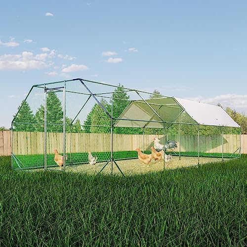 Image of Green Chicken Coop Large Metal Chicken Run Chicken Coops for 6 /10 Chickens Poultry Cage with Waterproof Cover for Rabbits Duck Walk-in Chicken House for Yard Chicken Pen