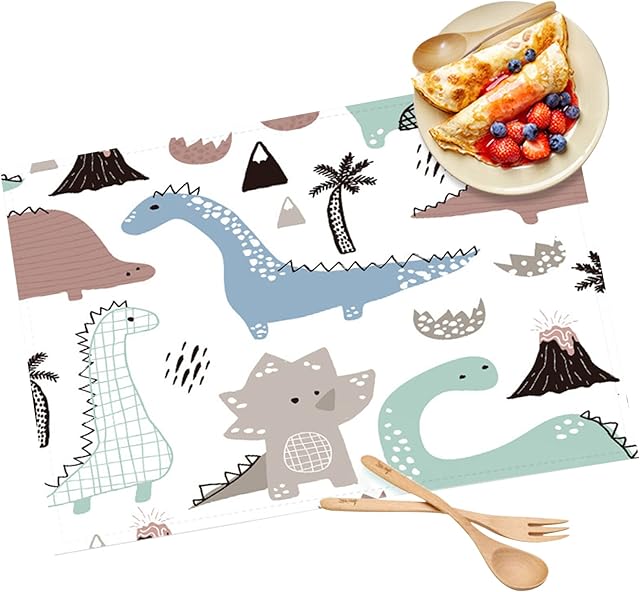 Olymajy Childrens Placemats, Kids Table Mat Light Waterproof And Stain-Resistant, Cute Cartoon Dinosaur Table Mat 13.8 × 9.8 in