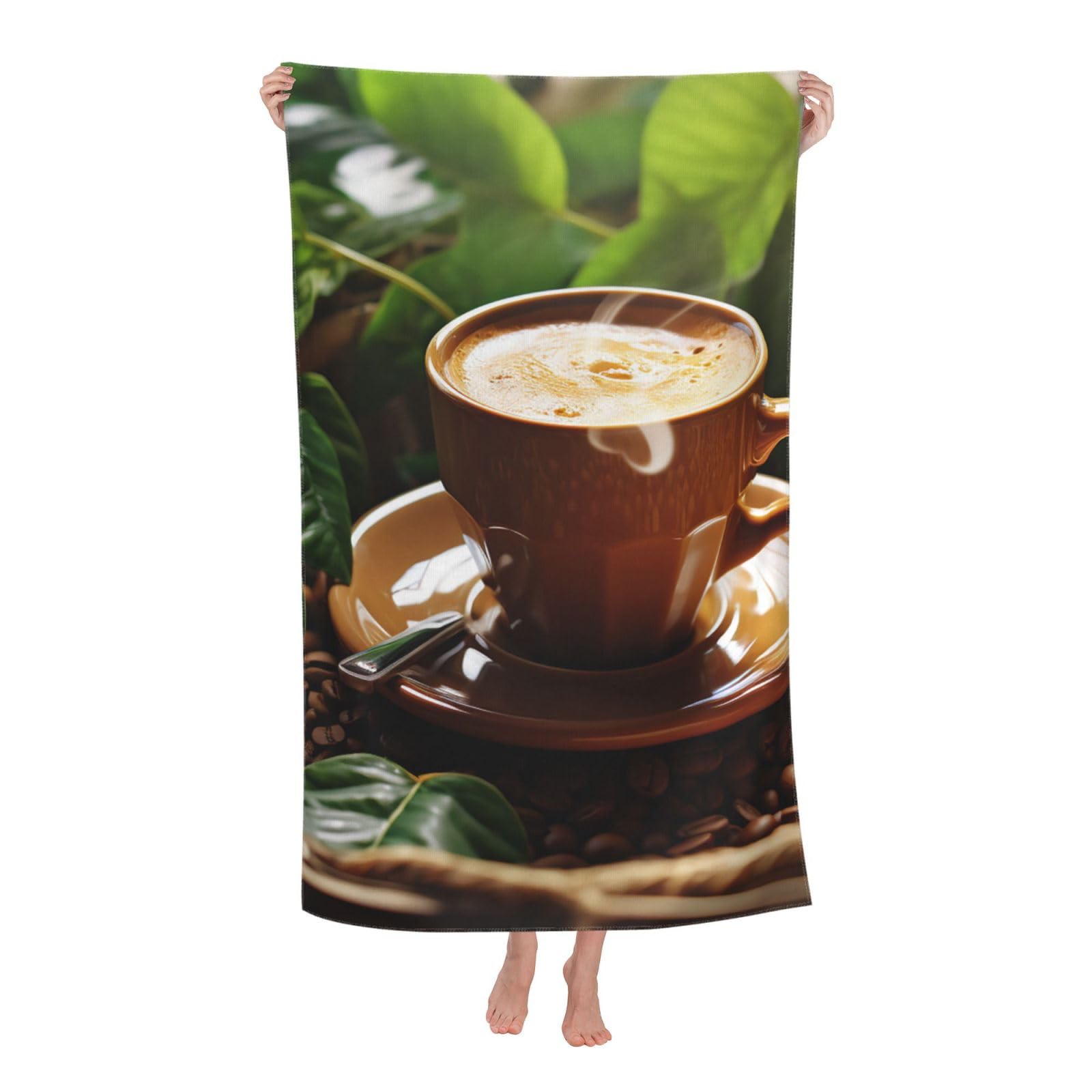 HLBSDM Coffee and Green Leaves Beach Towel 52 x 32 in Vacation Essentials Quick Dry Sand Free Pool Swim Towel Super Absorbent Bath Towels Oversized Gym Towels Travel Blanket Gift