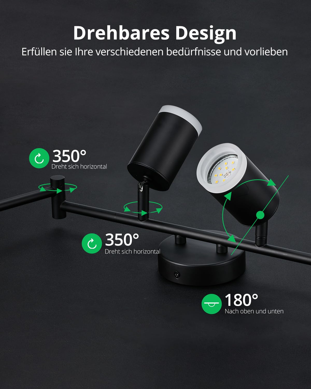 Bojim Deckenstrahler LED 6 Flammig Spot Schwarz Schwenkbar GU10 Deckenleuchte Modern