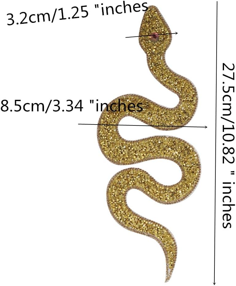 Snake-Shaped Rhinestones Trim Beaded Applique Iron on Patches Hot Fix DIY Clothing Accessories for Bags Wedding Dress 2pieces (gold)