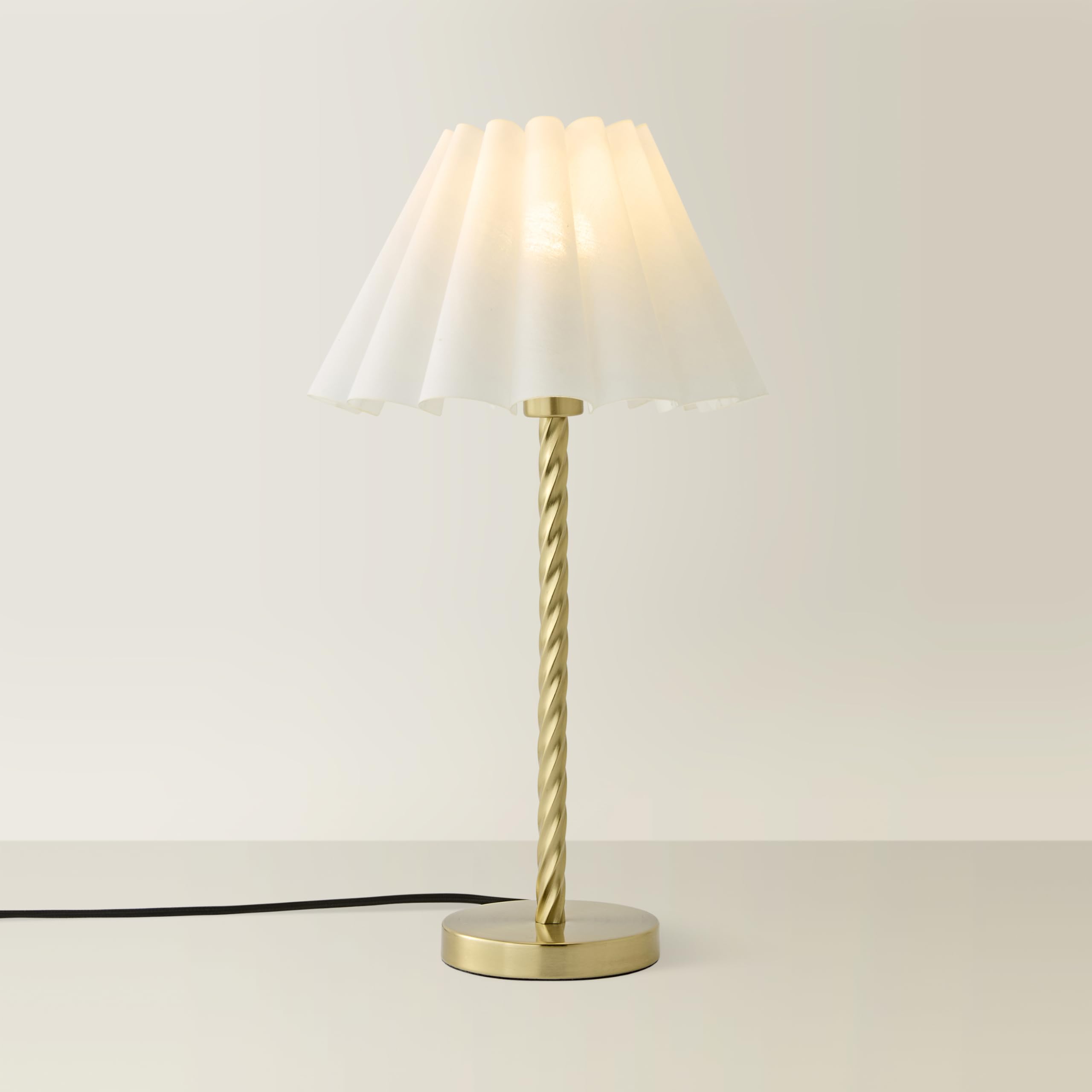 ValueLights | Maura White Scallop Pleated Tapered Shade Brushed Gold Twist Table Lamp and Bulb | Table Lamps, Home Décor & Improvement Essential