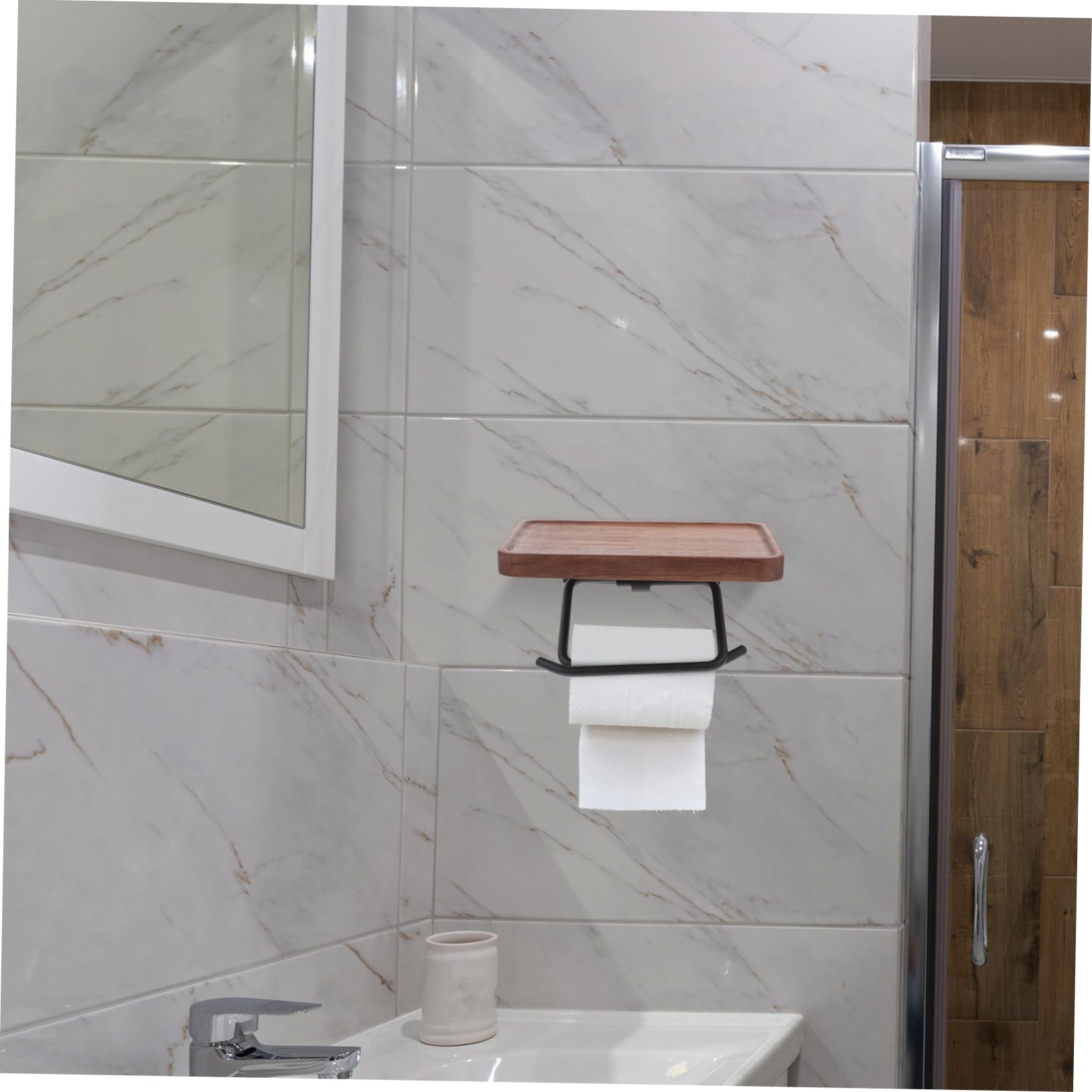 Portarotolo Bagno senza Fori Marrone 20cm con 2 Aste