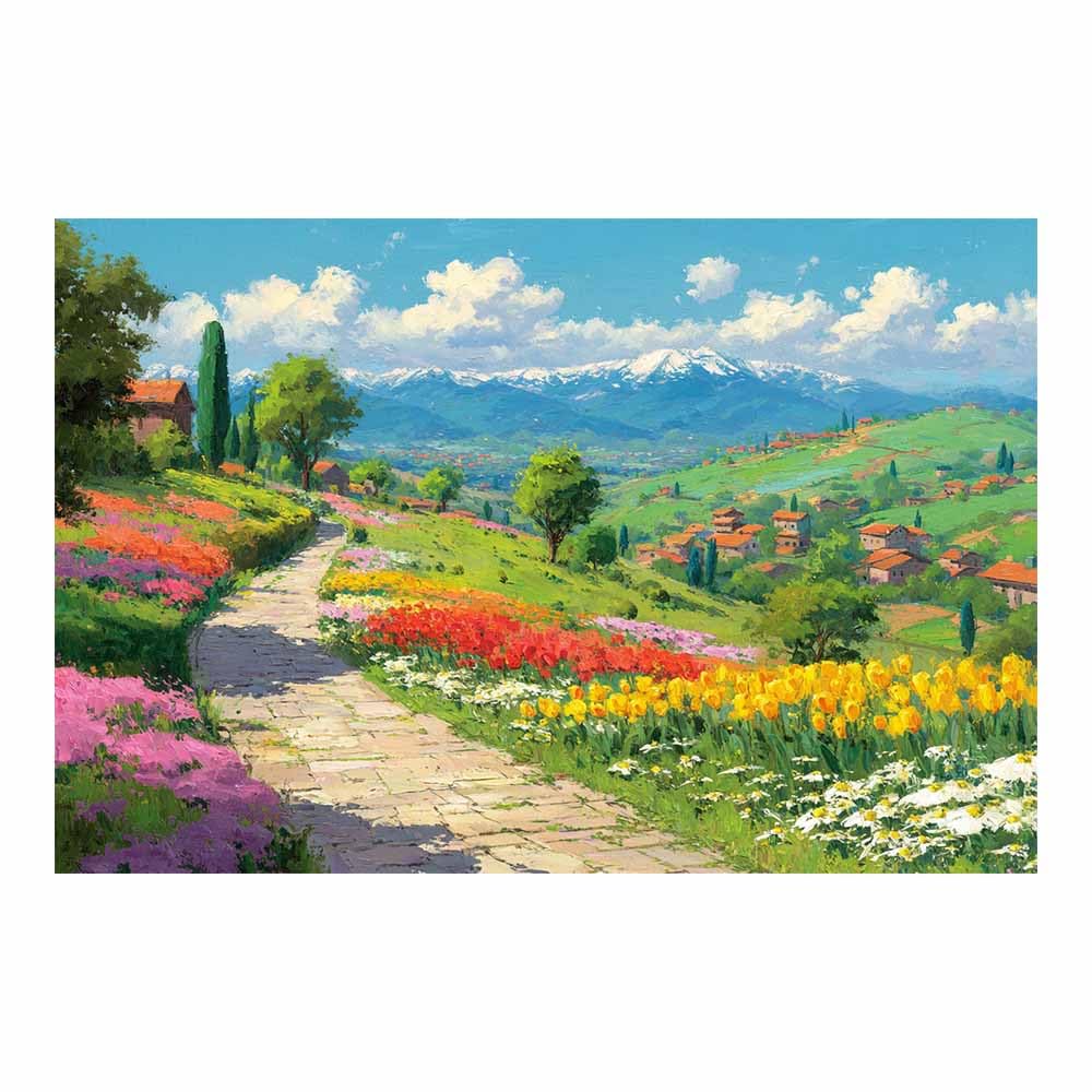 XENIOU Landscape Canvas Wall Art Flowers Fields Mountain Path artwork, wall decoration Living Room Bedroom Hallway Stairs Decoration(Multicolor)-70x100cm Unframed