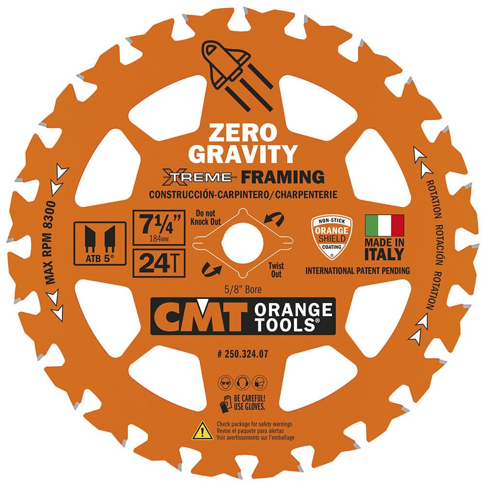 CMT Orange Tool 250.324.07 FRAMING ZERO GRAVITY 7-1/4”x0.070”/0.048”x5/8”