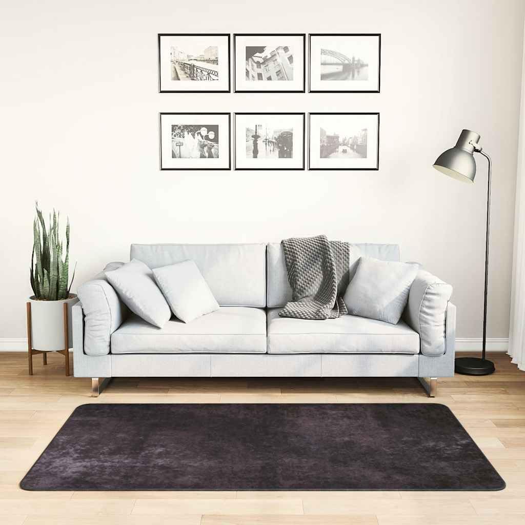 Tapis en velours lavable en machine - 80 x 150 cm - Avec dessous antidérapant pour isolation phonique et motif accrocheur - Anthracite