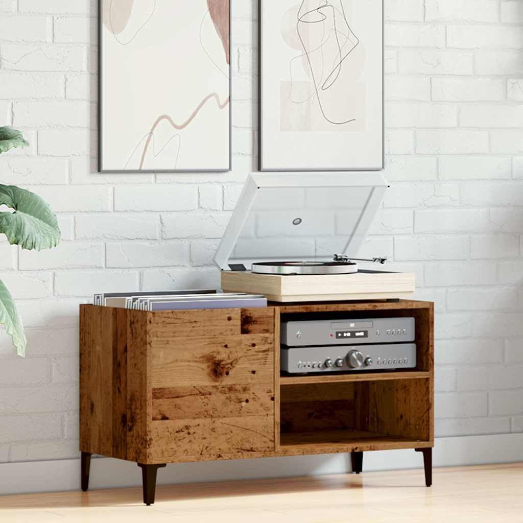 Armadio per dischi in vinile, effetto legno anticato, 84,5 x 38 x 48 cm, con gambe in metallo, mobile per soggiorno e ufficio, scaffale vintage in legno