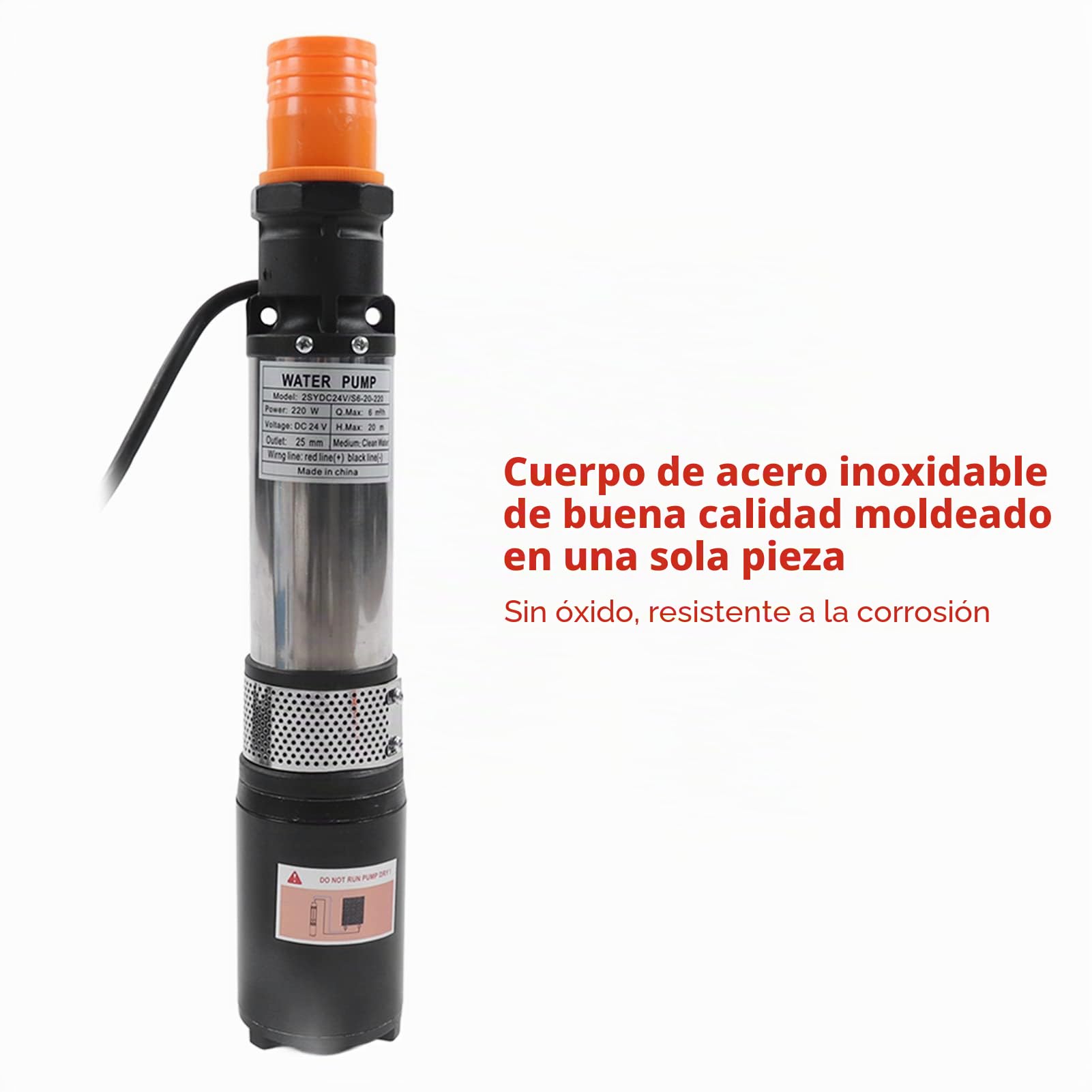 Bomba de agua solar, bomba de pozo profundo 20 metros Acero inoxidable de alta elevación 24V Resistente a la corrosión Buen