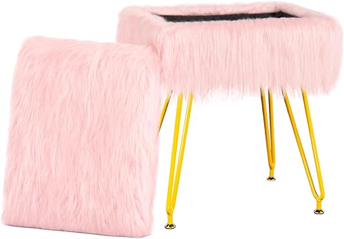 Taburete multifuncional para tocador, asiento acolchado, otomana de almacenamiento en diseño rectangular mullido, reposapiés suave con 4 patas